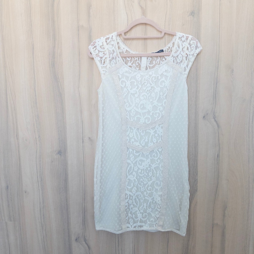 American Eagle Lace Dress Size‎ 2 Ivory Mesh Polka Dot Cottage Coquette Romantic